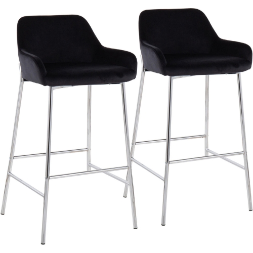 Daniella 30" Bar Stool in Black Velvet & Chrome Metal (Set of 2)